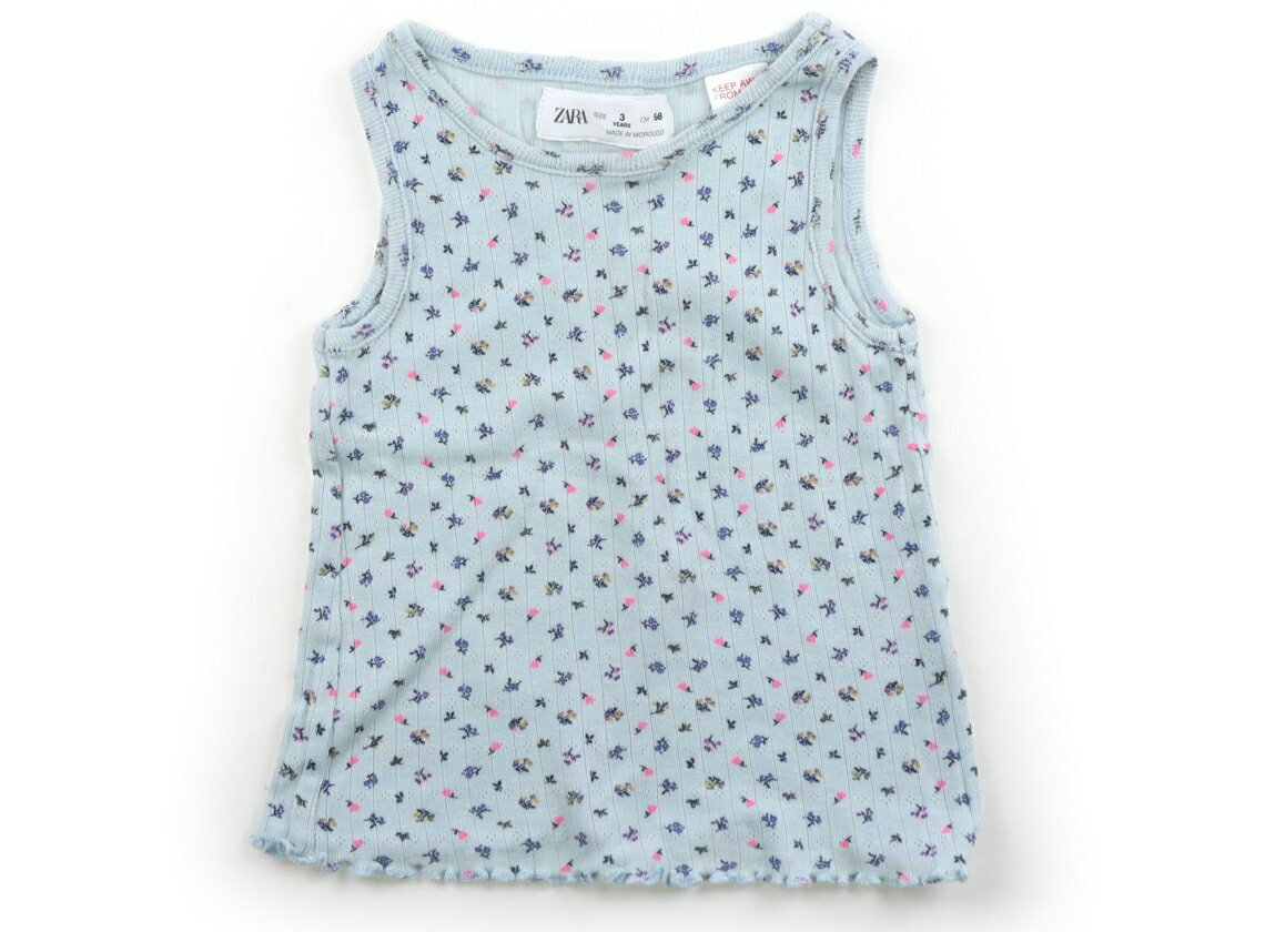ZARA Tank Top/Camisole, Size 95, Girls, Pastel Blue/Blue x Pink Floral Pattern, Children's Clothing, Baby Clothes, Kids, Outlet, Used [Pre-owned] Kids, Baby, Maternity