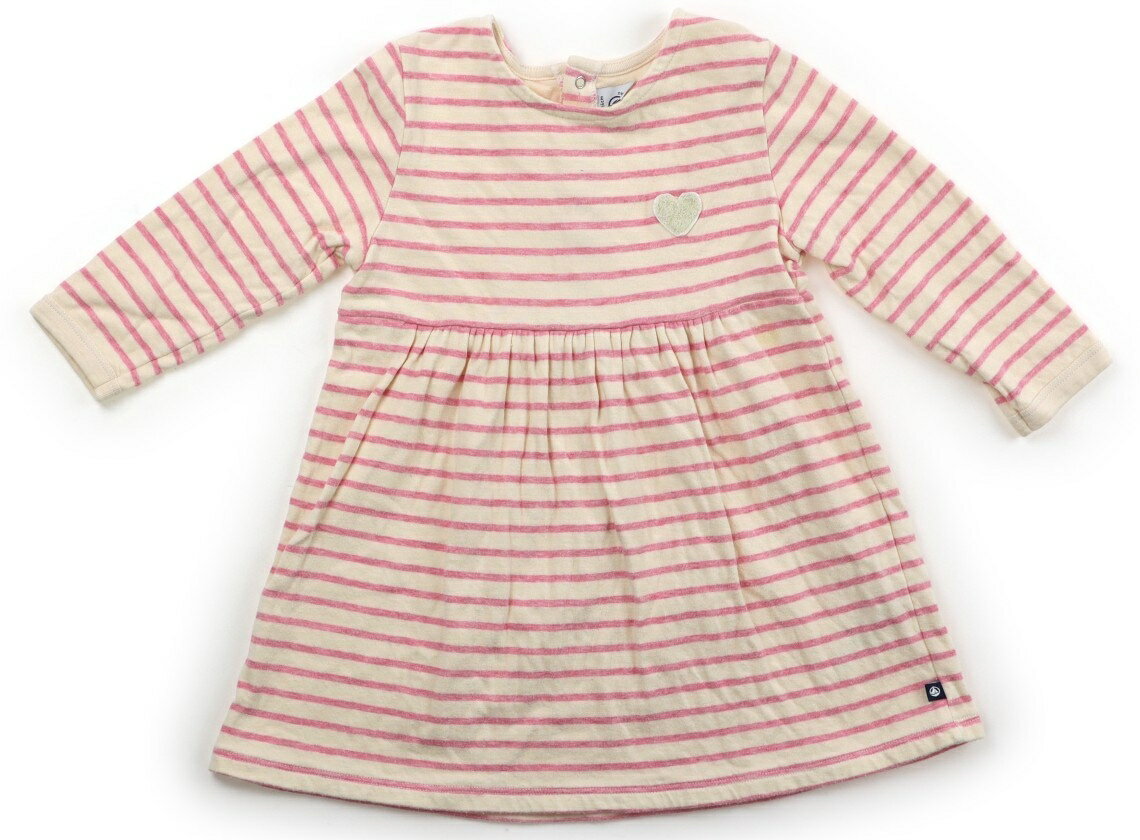 プチバトー PETIT BATEAU ワンピース 80 女の子 アイボリー、ピンクボーダー、ハート 子供服 ベビー服 キッズ アウトレット ユーズド 【中古】キッズ・ベビー・マタニティ