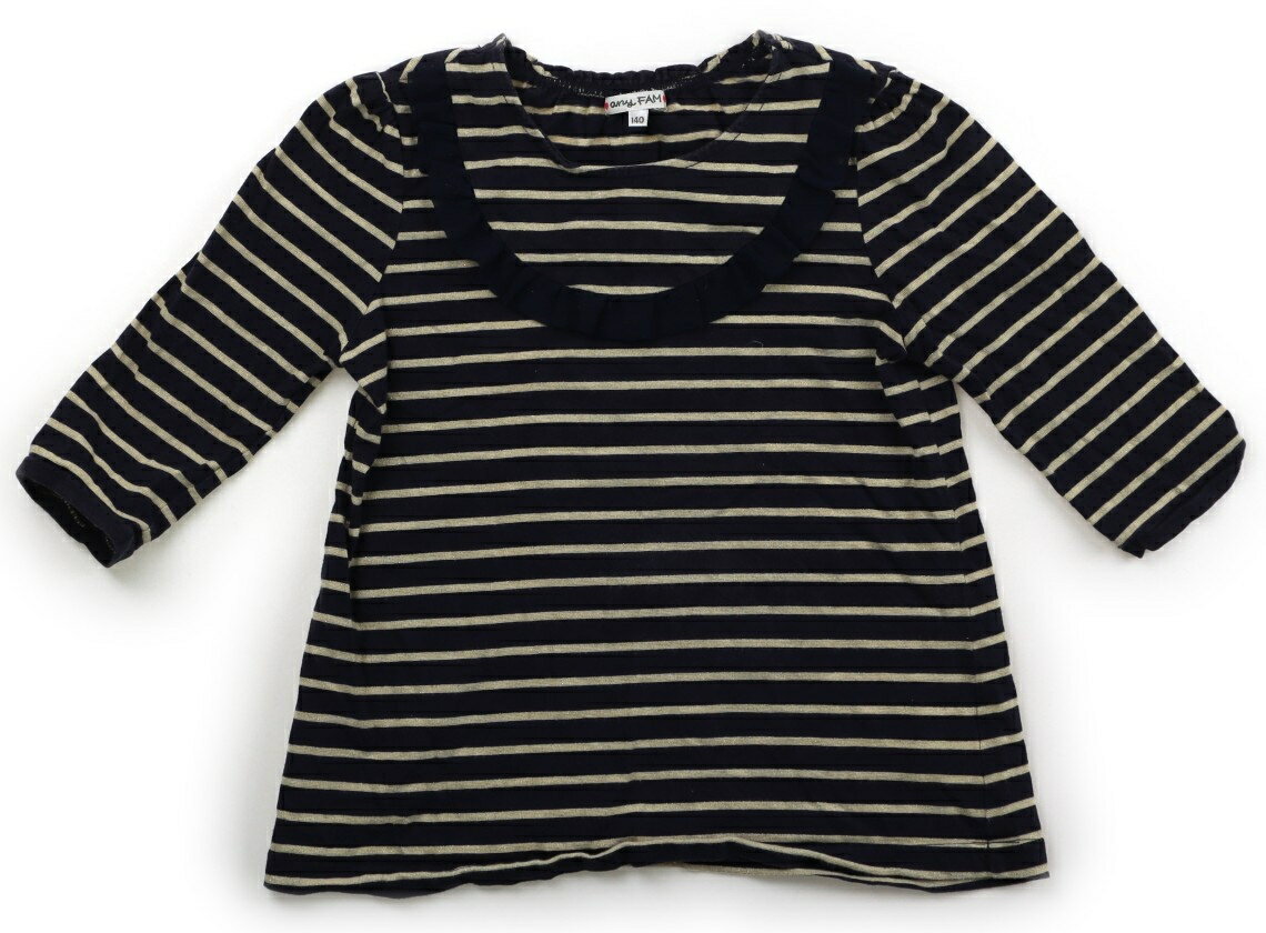 Rakuten - エニィファム anyFAM Tシャツ・カットソー 140 女の子 ネイビー、金ボーダー、フリル 子供服 ベビー服 キッズ アウトレット ユーズド 【中古】キッズ・ベビー・マタニティ