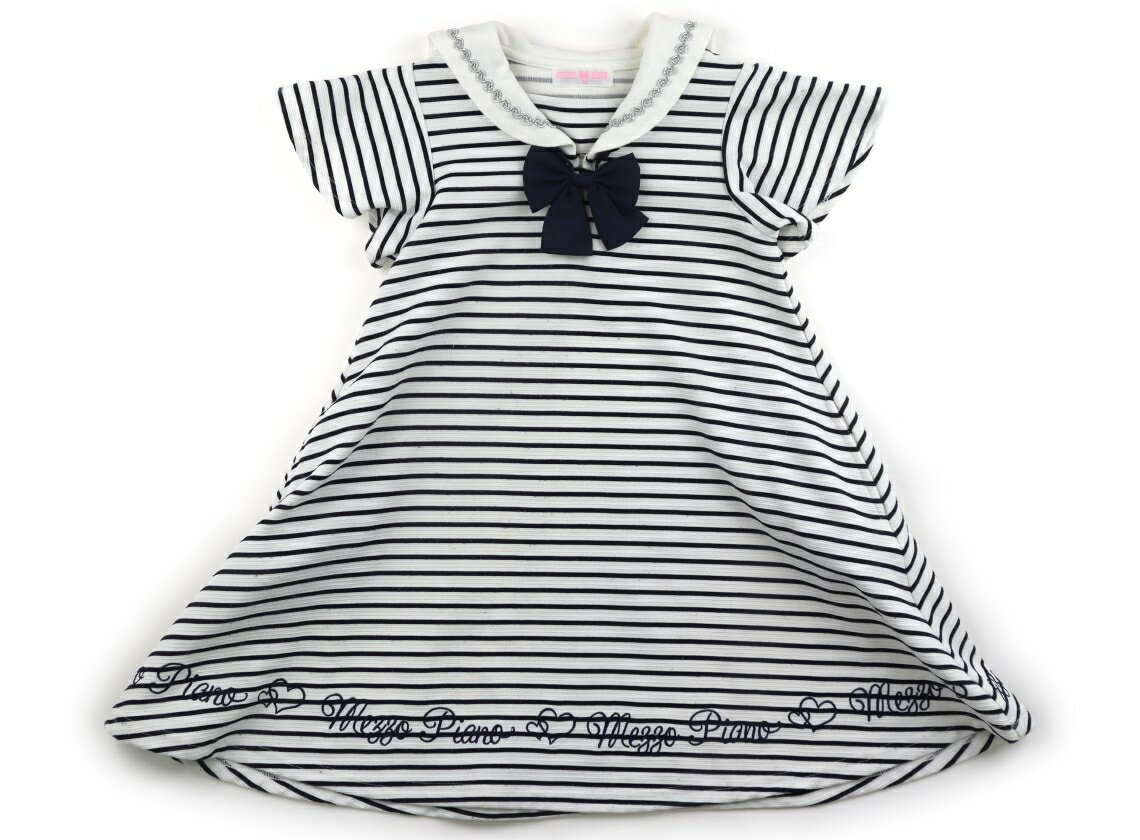 メゾピアノ mezzo piano ワンピース 120 女の子 白、黒ボーダー、紺リボン 子供服 ベビー服 キッズ アウトレット ユーズド 【中古】キッズ・ベビー・マタニティ