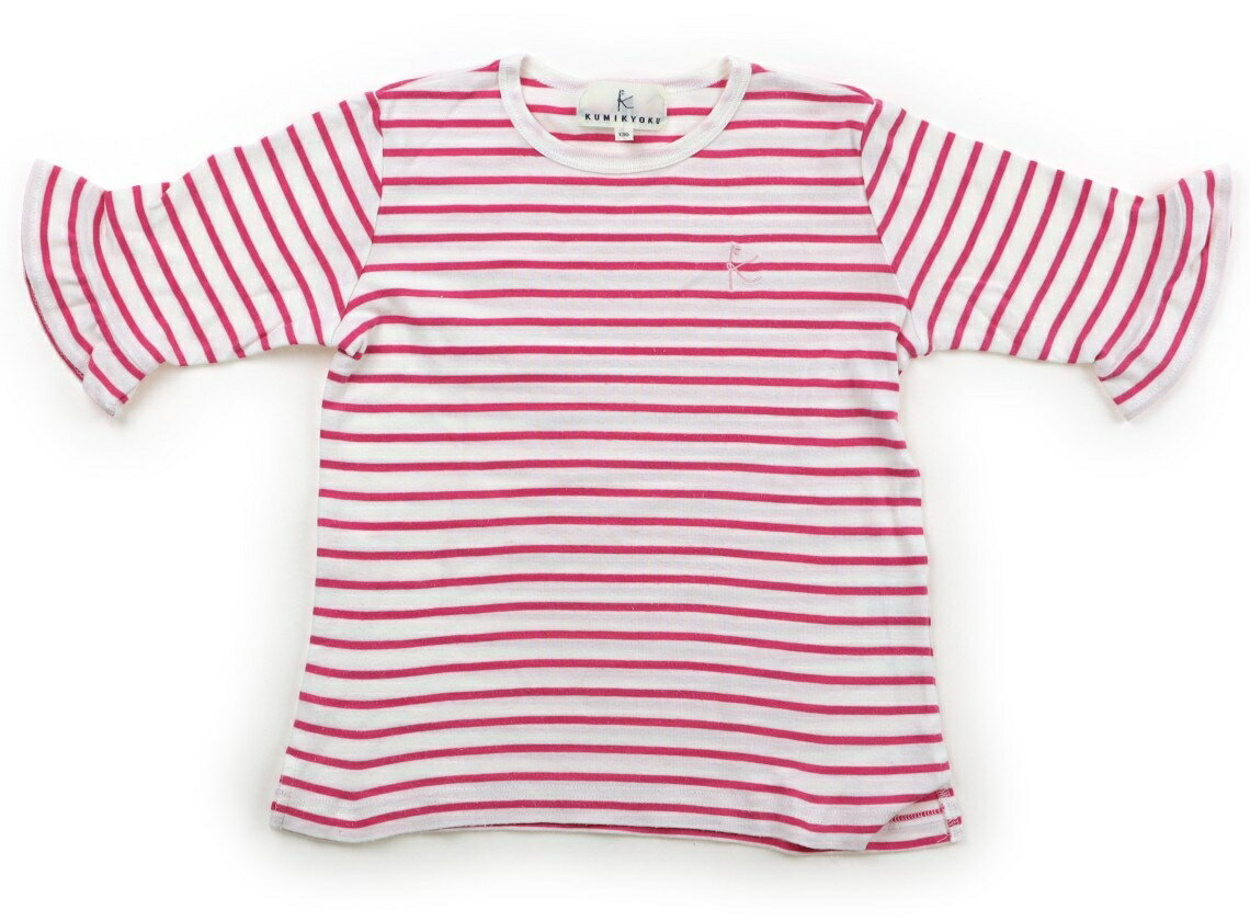 組曲 Kumikyoku Tシャツ・カットソー 130 女の子 ピンク・ホワイト・ボーダー 子供服 ベビー服 キッズ アウトレット ユーズド 【中古】キッズ・ベビー・マタニティ