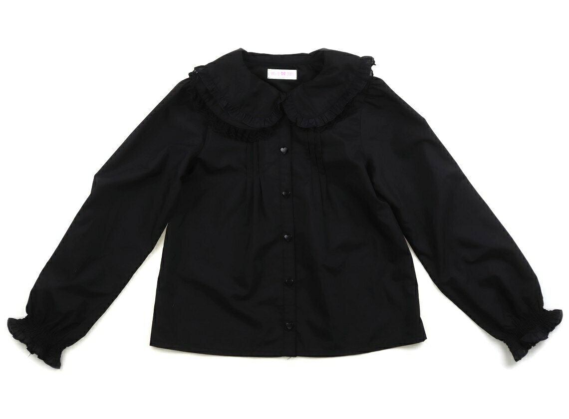 メゾピアノ mezzo piano シャツ・ブラウス 140 女の子 黒、レース、ハートボタン 子供服 ベビー服 キッズ アウトレット ユーズド 【中古】キッズ・ベビー・マタニティ
