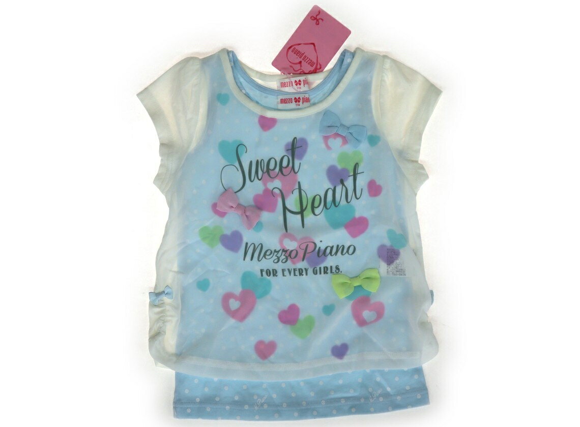 メゾピアノ mezzo piano Tシャツ・カットソー 110 女の子 ブルー　ハート柄 子供服 ベビー服 キッズ アウトレット ユーズド 【中古】キッズ・ベビー・マタニティ