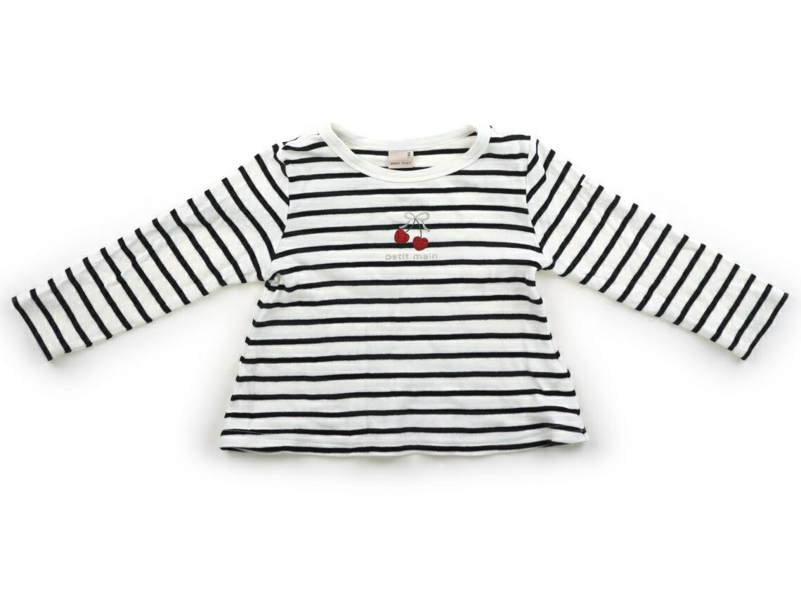 Rakuten - プティマイン petit main Tシャツ・カットソー 90 女の子 ボーダー、白黒　サクランボ柄 子供服 ベビー服 キッズ アウトレット ユーズド 【中古】キッズ・ベビー・マタニティ
