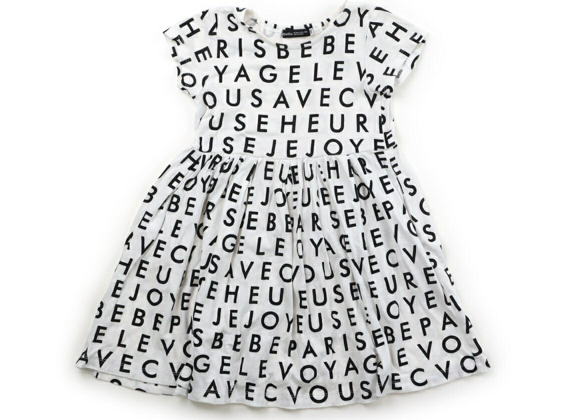 べべ BeBe ワンピース 120 女の子 オフ白・ブラックロゴ 子供服 ベビー服 キッズ アウトレット ユーズド 【中古】キッズ・ベビー・マタニティ