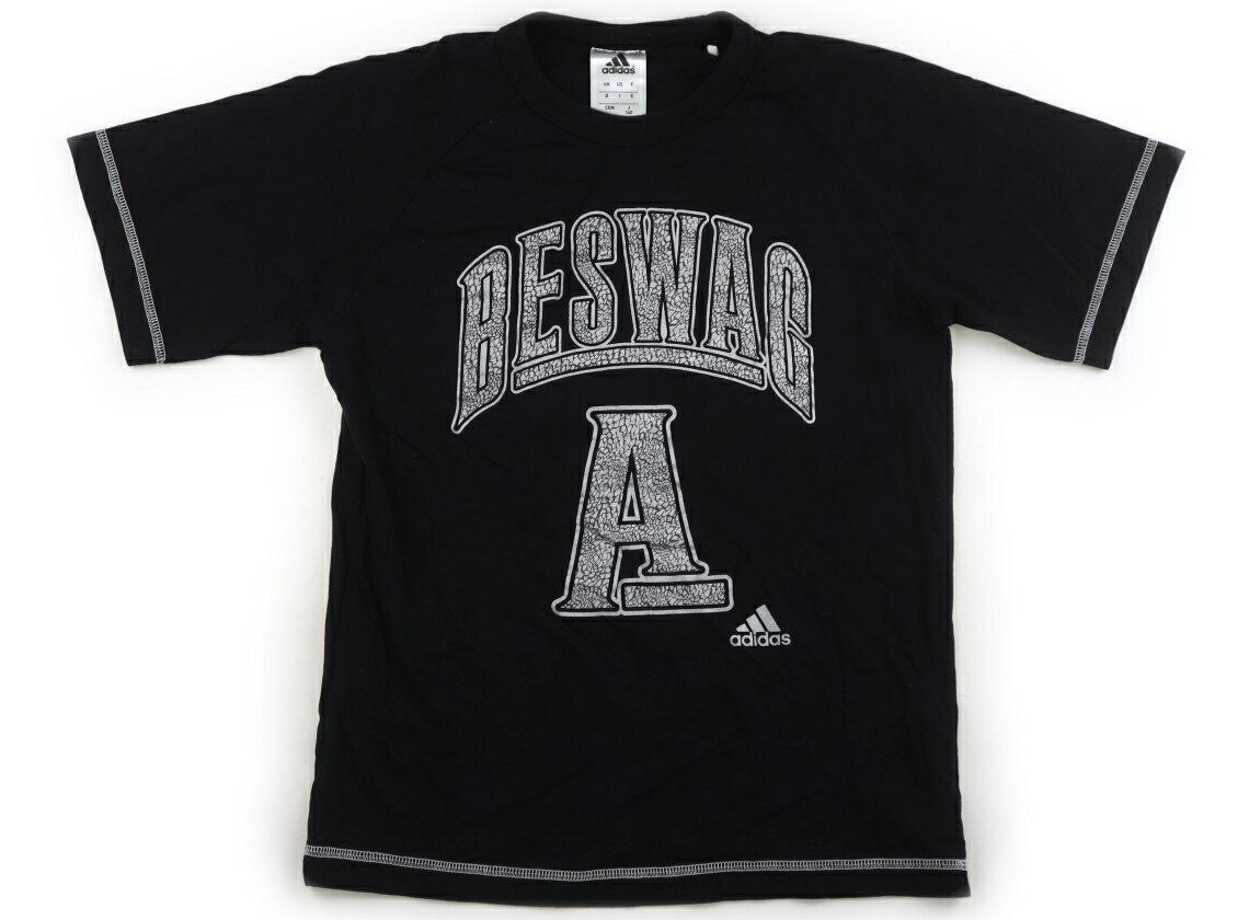 アディダス Adidas Tシャツ・カットソー 140 男の子 ブラック・シルバー英字 子供服 ベビー服 キッズ アウトレット ユーズド 【中古】キッズ・ベビー・マタニティ