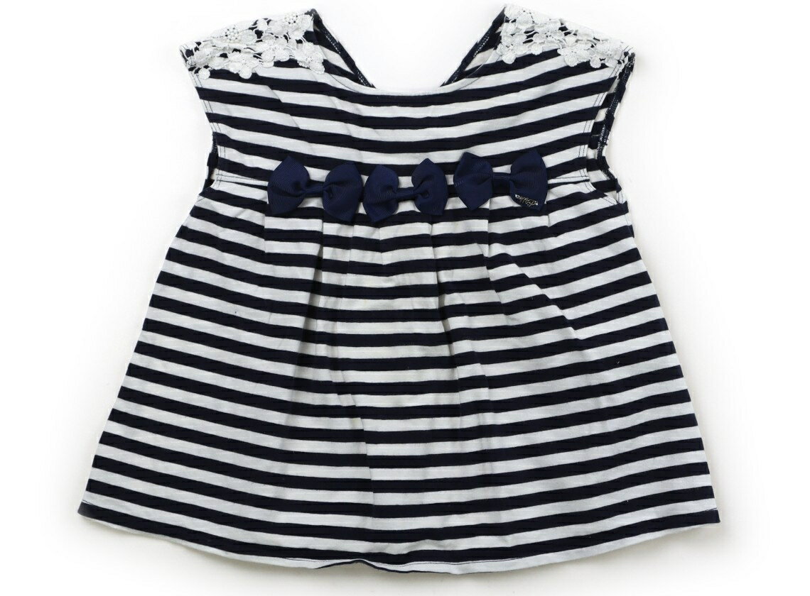 メゾピアノ mezzo piano Tシャツ・カットソー 120 女の子 ネイビー・ボーダー・レース 子供服 ベビー服 キッズ アウトレット ユーズド 【中古】キッズ・ベビー・マタニティ