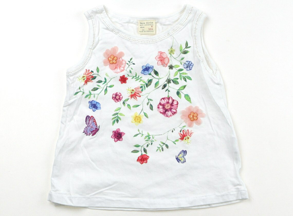 ZARA Tank Top/Camisole, Size 100, Girls, White, Floral Pattern, Children's Clothing, Baby Clothes, Kids, Outlet, Used [Pre-owned] Kids, Baby, Maternity