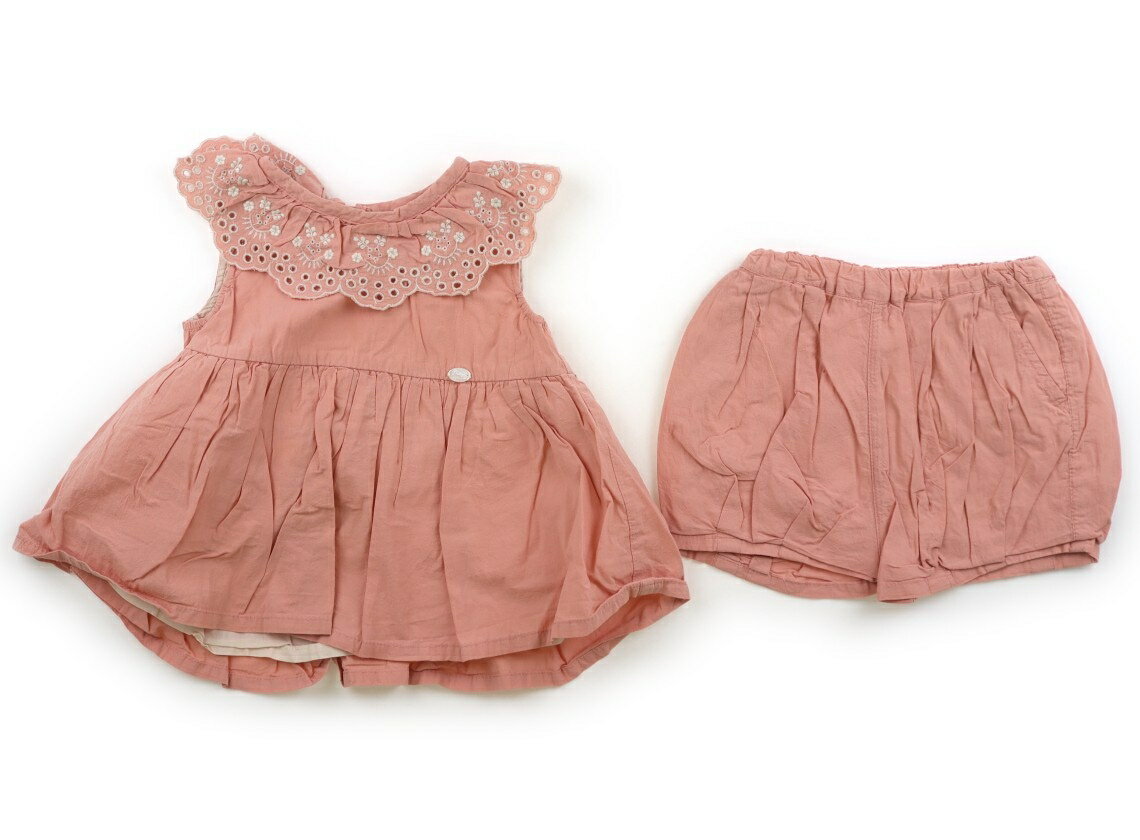 其它 - プティマイン petit main 上下セット 80 女の子 桃色、アイレットレース 子供服 ベビー服 キッズ アウトレット ユーズド 【中古】キッズ・ベビー・マタニティ