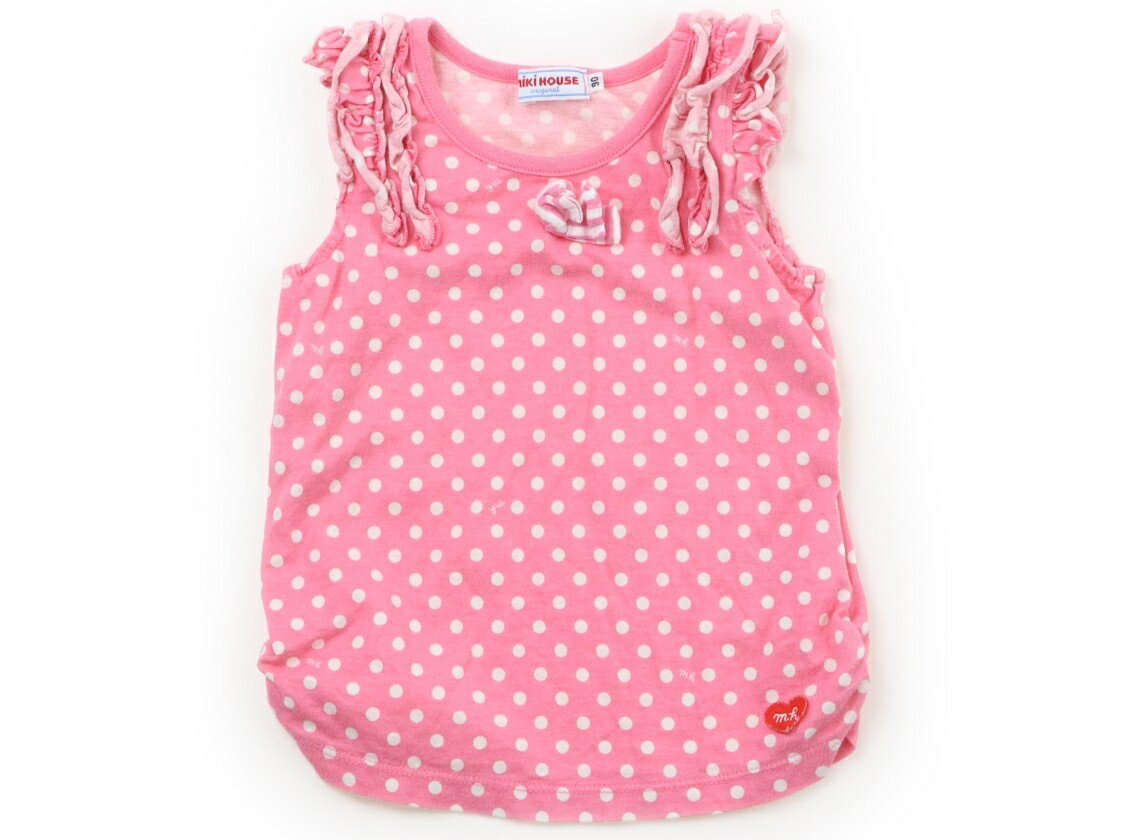 Miki House tank top/camisole, size 90, girls', pink, polka dots, frills. Children's clothing, baby clothes, kids' clothing, outlet, used. [Pre-owned] Kids, Baby, Maternity