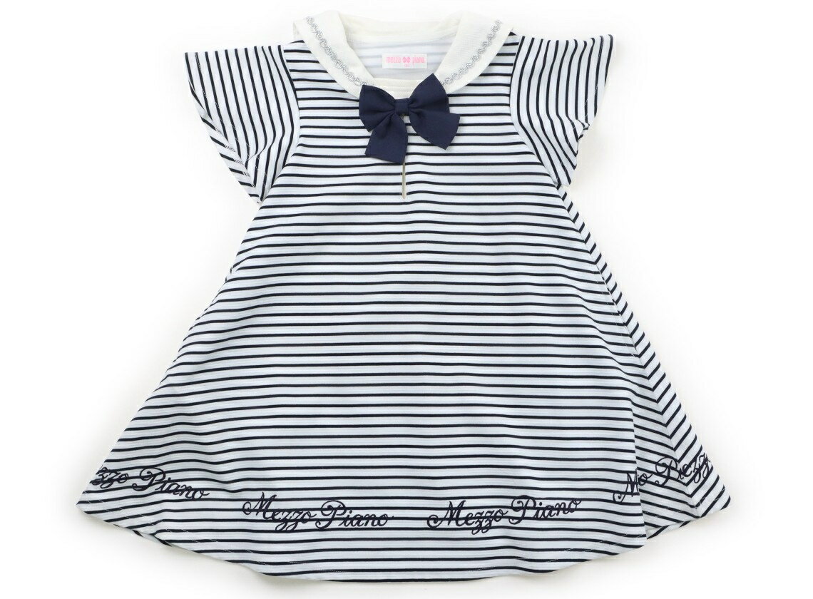 メゾピアノ mezzo piano ワンピース 120 女の子 ホワイト・ネイビー・ボーダー 子供服 ベビー服 キッズ アウトレット ユーズド 【中古】キッズ・ベビー・マタニティ