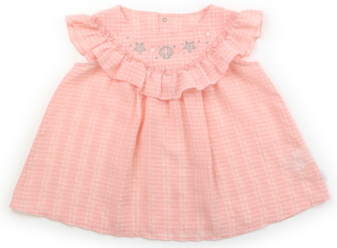 メゾピアノ mezzo piano シャツ・ブラウス 130 女の子 サーモンピンク、チェック柄 子供服 ベビー服 キッズ アウトレット ユーズド 【中古】キッズ・ベビー・マタニティ