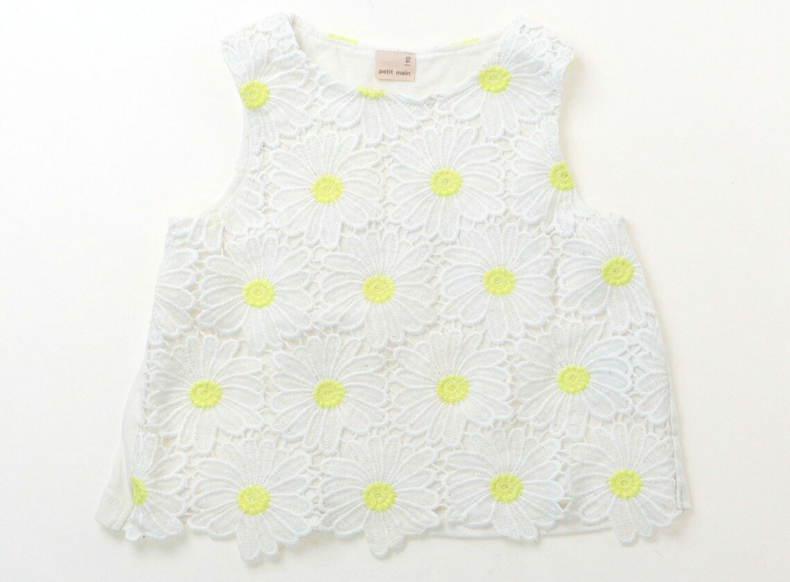 Petit Main tank top/camisole, size 90, girls, off-white with floral pattern, children's clothing, baby clothes, kids' clothing, outlet, used. [Pre-owned] Kids, Baby, Maternity