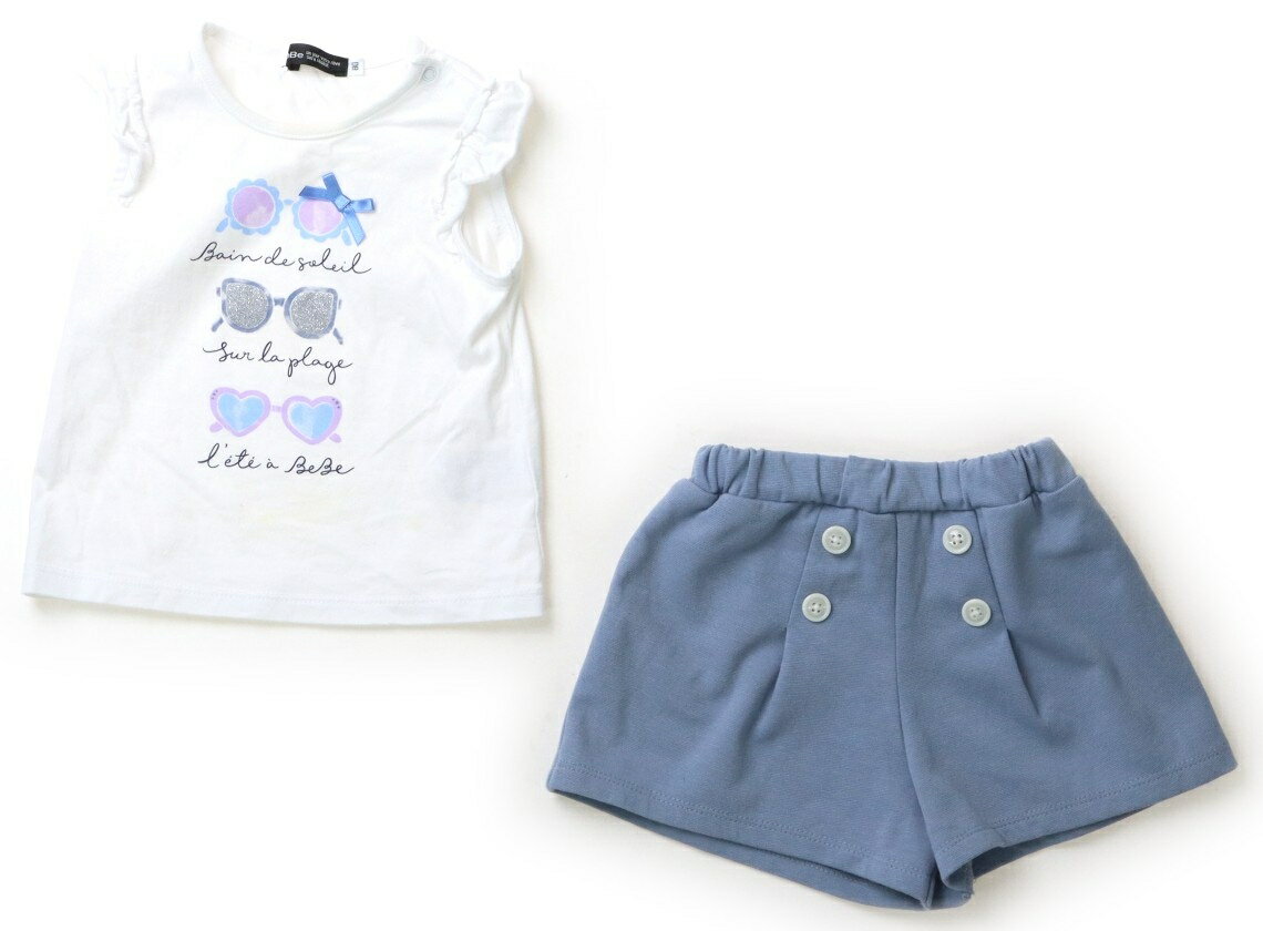 べべ BeBe 上下セット 80 女の子 白、サングラス/スモーキーブルー 子供服 ベビー服 キッズ アウトレット ユーズド 【中古】キッズ・ベビー・マタニティ