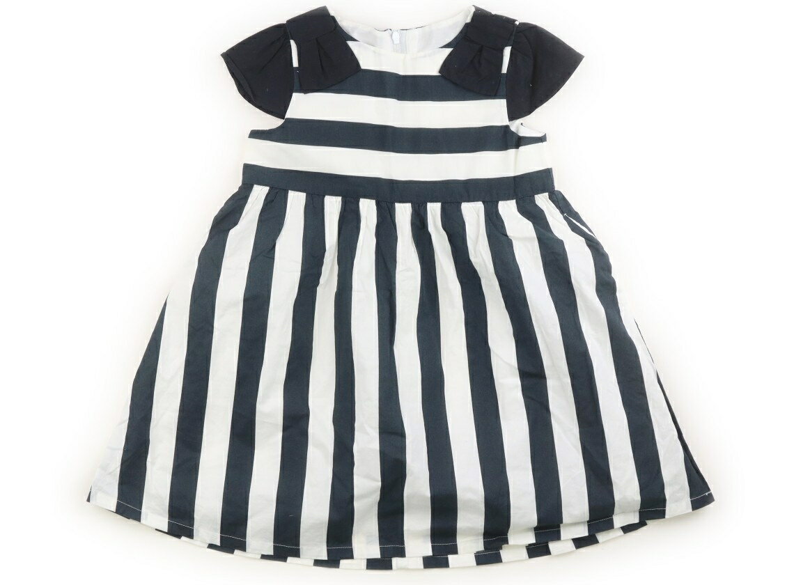 Rakuten - べべ BeBe ワンピース 100 女の子 白・黒ストライプ、リボン 子供服 ベビー服 キッズ アウトレット ユーズド 【中古】キッズ・ベビー・マタニティ