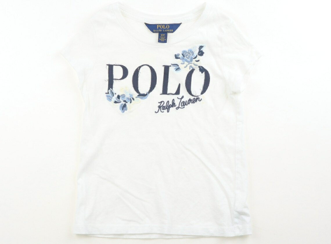 ポロラルフローレン POLO RALPH LAUREN Tシャツ・カットソー 110 女の子 白、ブルーのロゴ、花刺繍 子供服 ベビー服 キッズ アウトレット ユーズド 【中古】キッズ・ベビー・マタニティ
