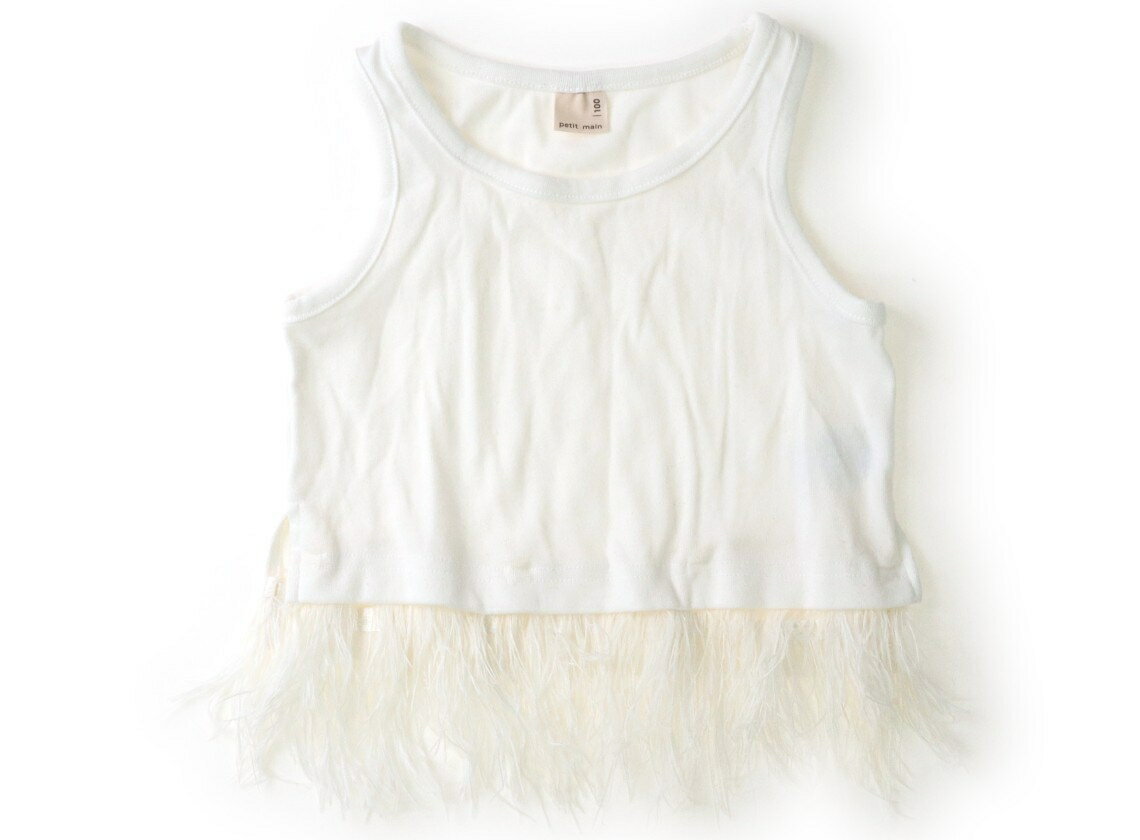 Petit Main tank top/camisole, size 100, girls, white, feather design. Children's clothing, baby clothes, kids' clothing, outlet, used. [Pre-owned] Kids, Baby, Maternity