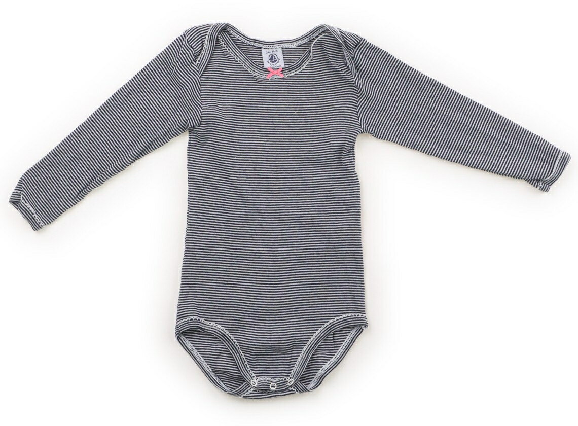 プチバトー PETIT BATEAU ロンパース 80 女の子 白×ネイビー×ボーダー 子供服 ベビー服 キッズ アウトレット ユーズド 【中古】キッズ・ベビー・マタニティ