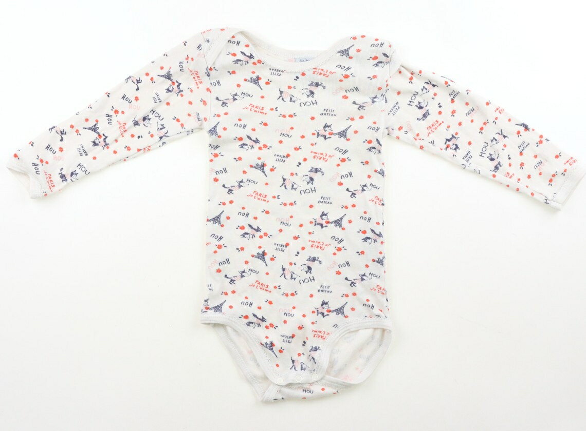 プチバトー PETIT BATEAU ロンパース 80 女の子 白、総柄 子供服 ベビー服 キッズ アウトレット ユーズド 【中古】キッズ・ベビー・マタニティ