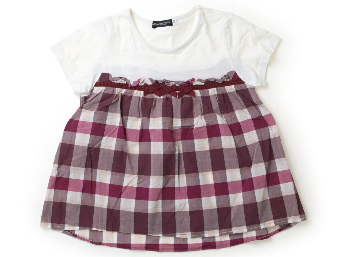 べべ BeBe Tシャツ・カットソー 120 女の子 白、ボルドーリボン、赤・ブラウンチェック 子供服 ベビー服 キッズ アウトレット ユーズド 【中古】キッズ・ベビー・マタニティ