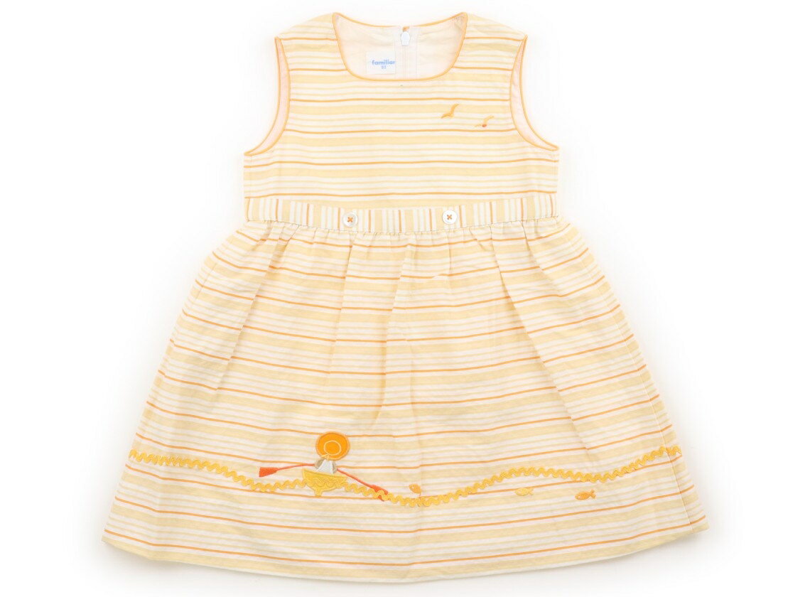 ファミリア familiar ワンピース 90 女の子 オレンジ、ボーダー柄 子供服 ベビー服 キッズ アウトレット ユーズド 【中古】キッズ・ベビー・マタニティ