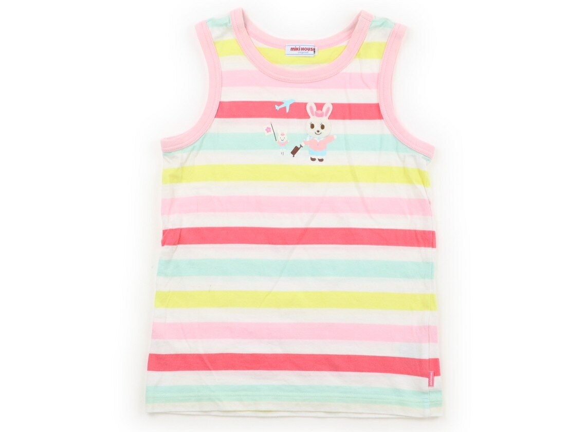 Miki House tank top/camisole, size 120, girls', pink, white, yellow, emerald green, striped. Children's clothing, baby clothes, kids' clothing, outlet, used. [Pre-owned] Kids, Baby, Maternity