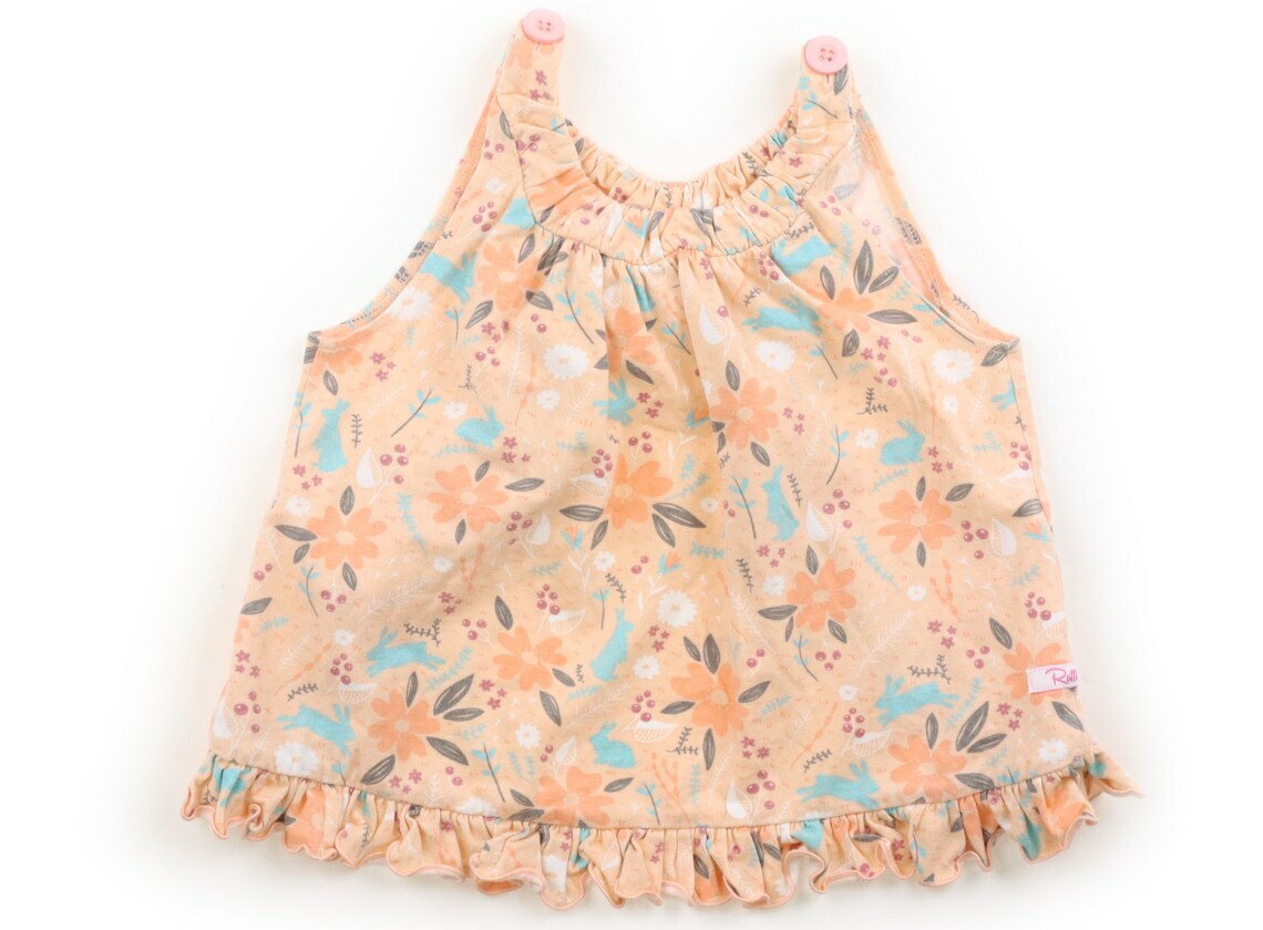 Ruffle Butts Tank Top/Camisole, Size 90, Girls, Peach, Rabbit/Floral Print, White Ribbon, Children's Clothing, Baby Clothes, Kids, Outlet, Used [Pre-owned] Kids, Baby, Maternity