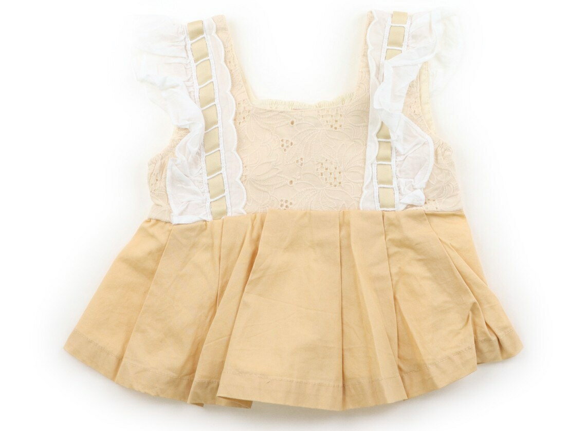 Petit Main tank top/camisole, size 90, girls', orange with lace, children's clothing, baby clothes, kids' clothing, outlet, used. [Pre-owned] Kids, Baby, Maternity