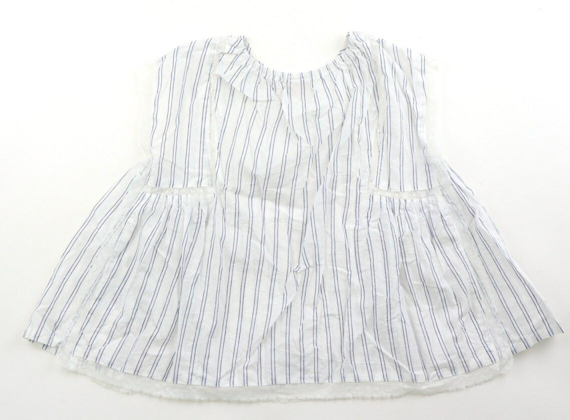 T-Shirts （Short Sleeve） - プティマイン petit main Tシャツ・カットソー 110 女の子 オフ・ブルーストライプ・はしごレース 子供服 ベビー服 キッズ アウトレット ユーズド 【中古】キッズ・ベビー・マタニティ