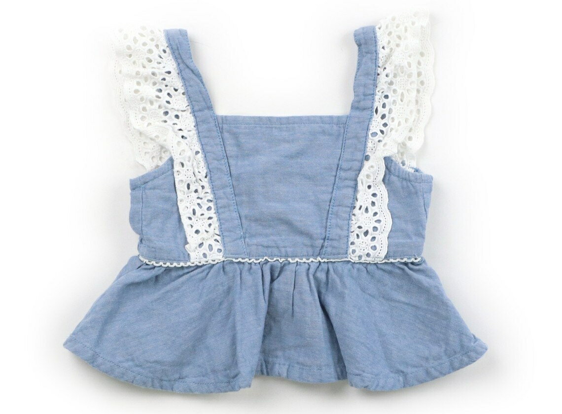 Petit Main tank top/camisole, size 90, girls', sax blue/off-lace, children's clothing, baby clothes, kids' clothing, outlet, used. [Pre-owned] Kids, Baby, Maternity