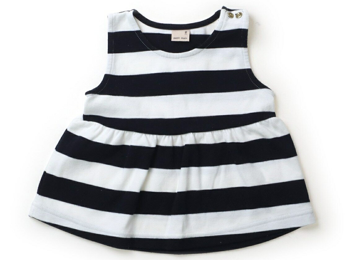 Petit Main tank top/camisole, size 90, girls', off-white/navy stripe, children's clothing, baby clothes, kids' clothing, outlet, used. [Pre-owned] Kids, Baby, Maternity