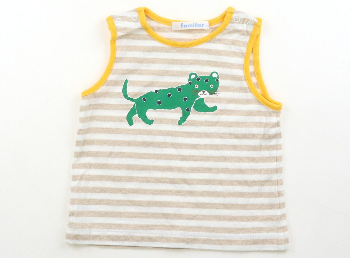 Familiar Tank Top/Camisole, Size 80, Boys, Yellow, White/Beige Stripe, Green Cat Design, Children's Clothing, Baby Clothes, Kids, Outlet, Used [Pre-owned] Kids, Baby, Maternity