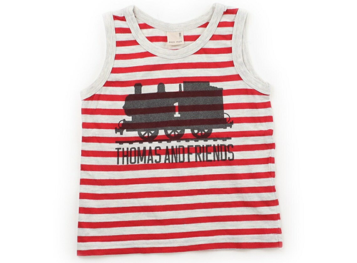 Petit Main tank top/camisole, size 100, girls', heather gray, red, striped, children's clothing, baby clothes, kids' clothing, outlet, used, [second-hand] kids, baby, maternity