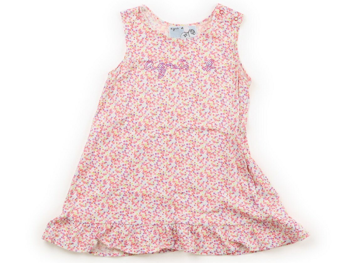 アニエスベー agnes.b ワンピース 90 女の子 白地、ピンク・紫・黄色の花柄 子供服 ベビー服 キッズ アウトレット ユーズド 【中古】キッズ・ベビー・マタニティ