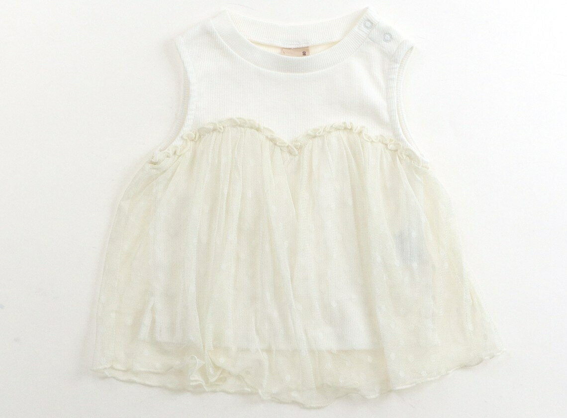 Petit Main tank top/camisole, size 80, girls', white/off-white polka dot, children's clothing, baby clothes, kids' clothing, outlet, used. [Pre-owned] Kids, Baby, Maternity