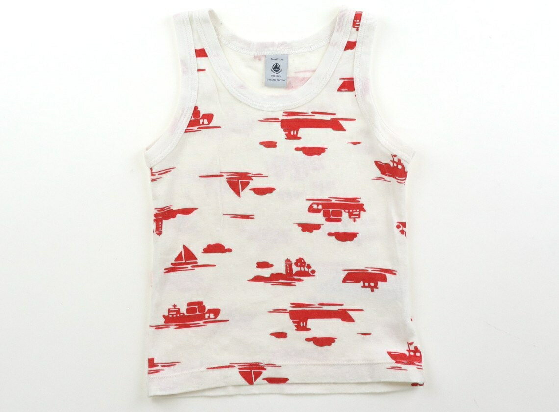 Petit Bateau Tank Top/Camisole, Size 95, Boys, White/Red, Children's Clothing, Baby Clothes, Kids, Outlet, Used [Pre-owned] Kids, Baby, Maternity