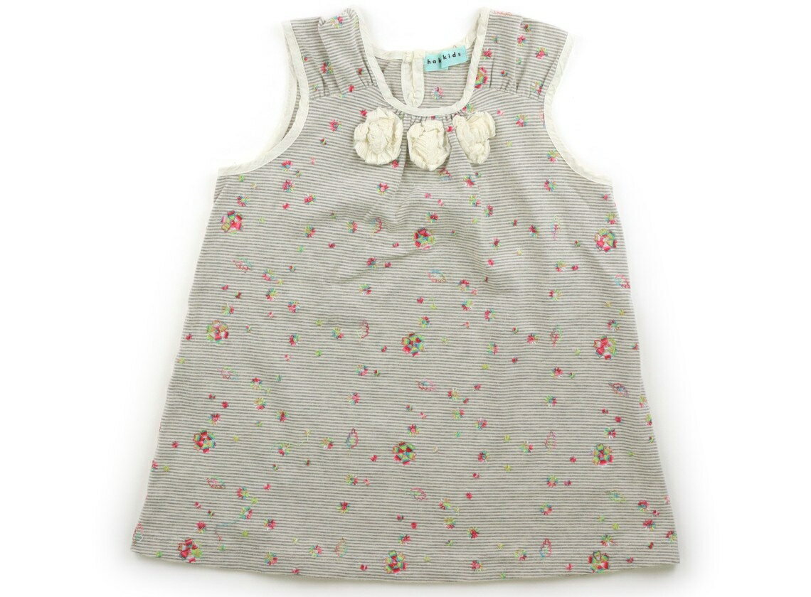 HAKKA Tank Top/Camisole, Size 120, Girls, Gray/Ecru Stripe/Pink Floral Pattern, Children's Clothing, Baby Clothes, Kids, Outlet, Used [Pre-owned] Kids, Baby, Maternity