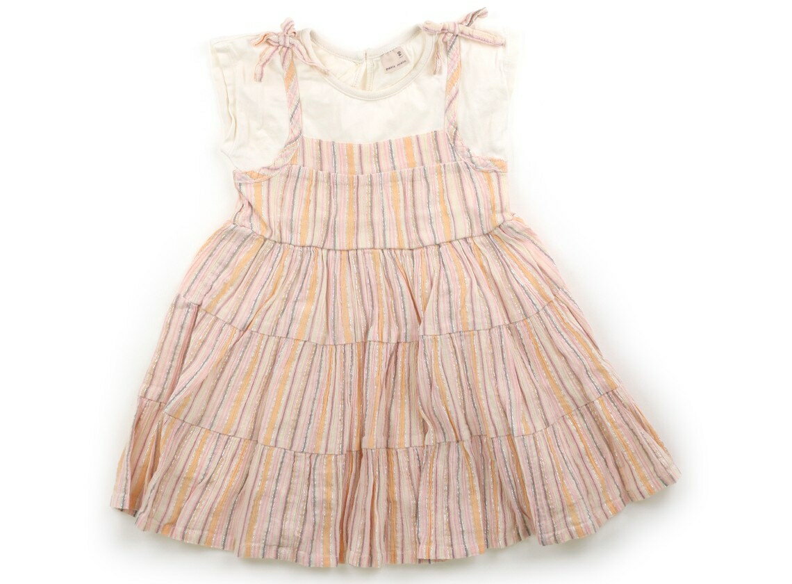 Dresses - プティマイン petit main ワンピース 90 女の子 アイボリー、オレンジ、ピンク、ラメストライプ 子供服 ベビー服 キッズ アウトレット ユーズド 【中古】キッズ・ベビー・マタニティ