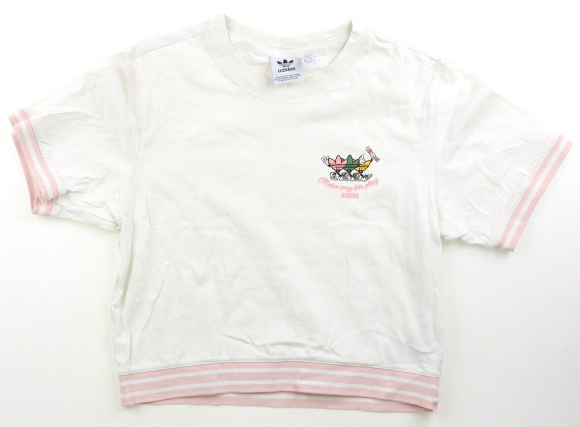 アディダス Adidas Tシャツ・カットソー 150 女の子 キナリ・ピンクライン 子供服 ベビー服 キッズ アウトレット ユーズド 【中古】キッズ・ベビー・マタニティ
