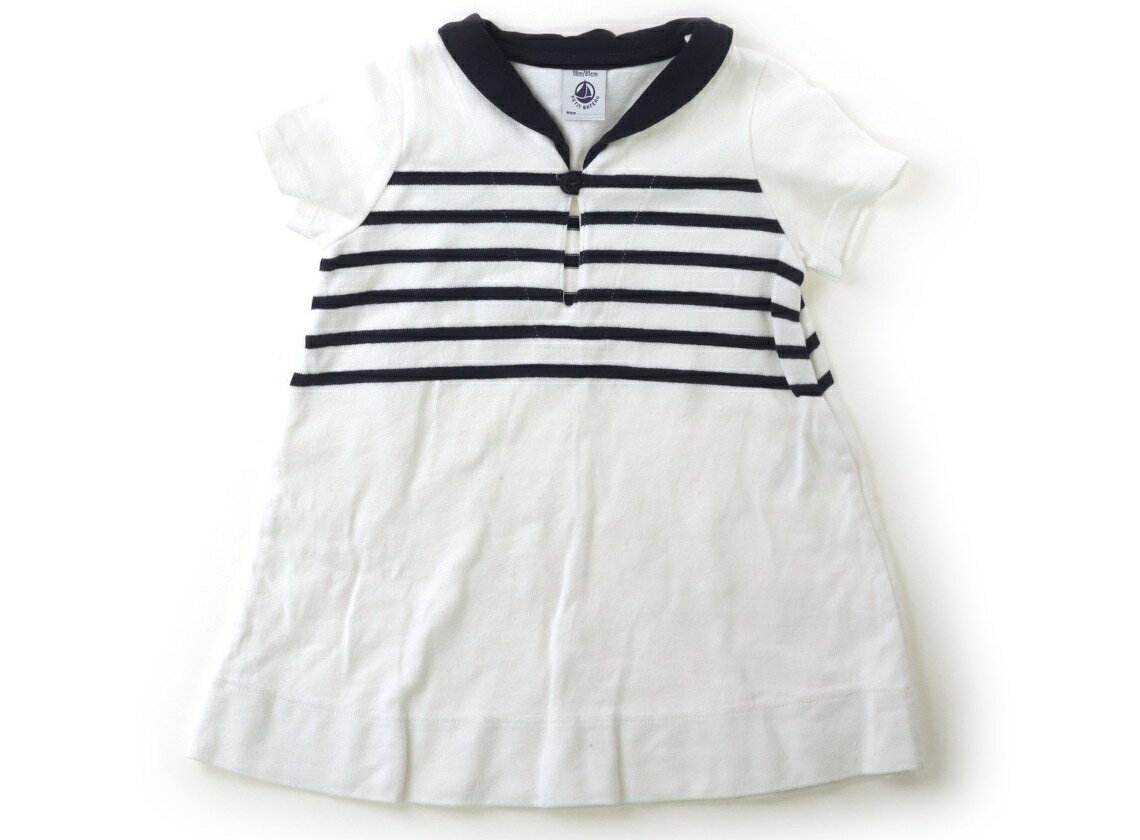 プチバトー PETIT BATEAU ワンピース 80 女の子 オフ地・ネイビーパターンボーダー 子供服 ベビー服 キッズ アウトレット ユーズド 【中古】キッズ・ベビー・マタニティ