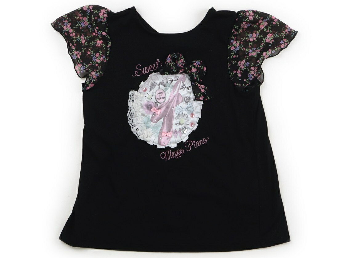 メゾピアノ mezzo piano Tシャツ・カットソー 130 女の子 ブラック・ピンク花柄シフォン 子供服 ベビー服 キッズ アウトレット ユーズド 【中古】キッズ・ベビー・マタニティ