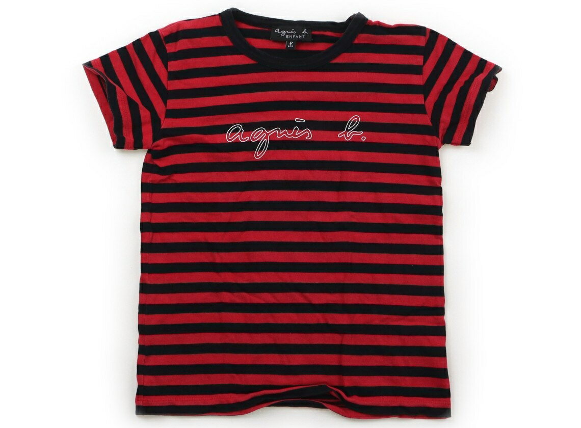 アニエスベー agnes.b Tシャツ・カットソー 120 女の子 フューシャピンク・ブラック・ボーダー 子供服 ベビー服 キッズ アウトレット ユーズド 【中古】キッズ・ベビー・マタニティ