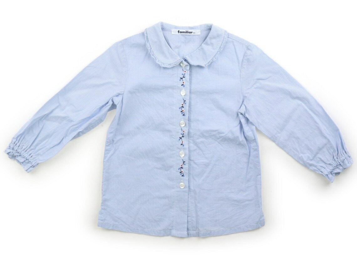 ファミリア familiar シャツ・ブラウス 100 女の子 ライトブルー・チェック・刺しゅう 子供服 ベビー服 キッズ アウトレット ユーズド 【中古】キッズ・ベビー・マタニティ