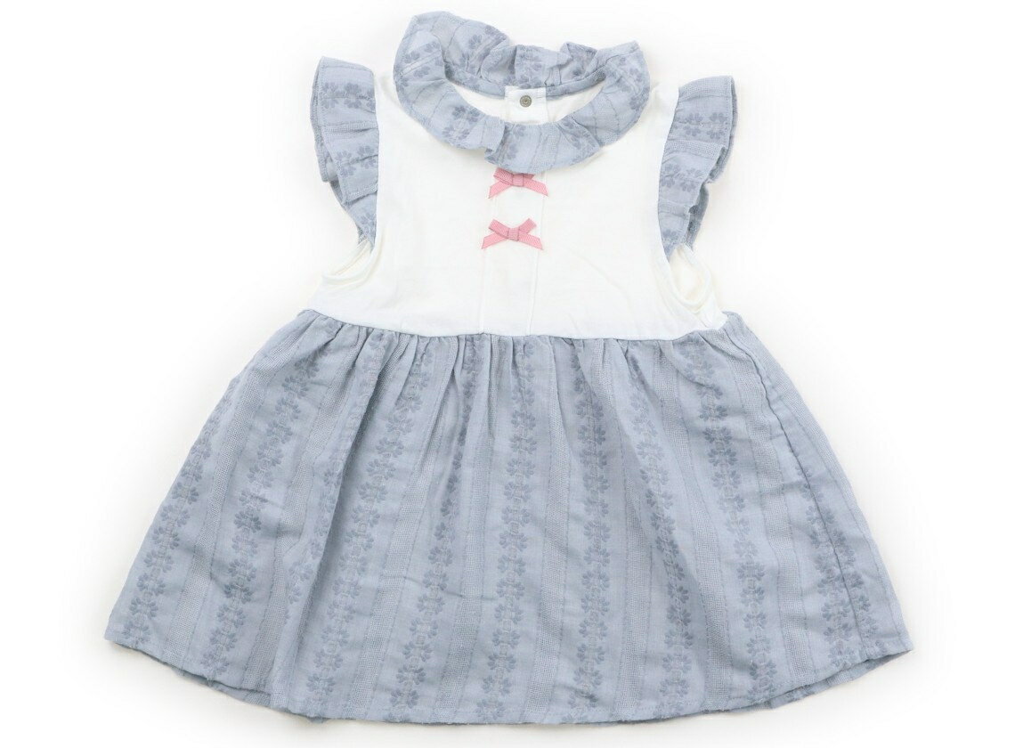 Rakuten - ベベ プチ ポワ ヴェール BeBe Petits Pois Vert ワンピース 90 女の子 白、ブルーグレー 子供服 ベビー服 キッズ アウトレット ユーズド 【中古】キッズ・ベビー・マタニティ