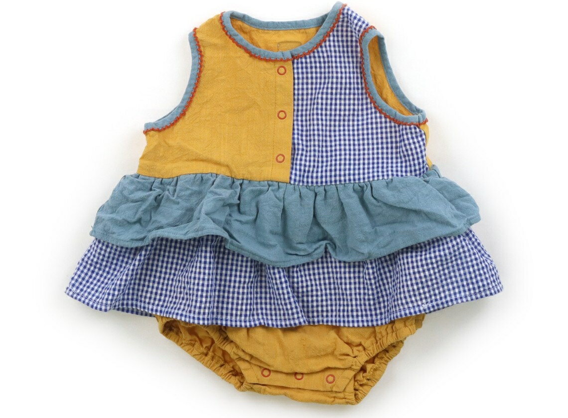 ビームス BEAMS ロンパース 80 女の子 山吹色・ブルーチェック・オールドブルー 子供服 ベビー服 キッズ アウトレット ユーズド 【中古】キッズ・ベビー・マタニティ