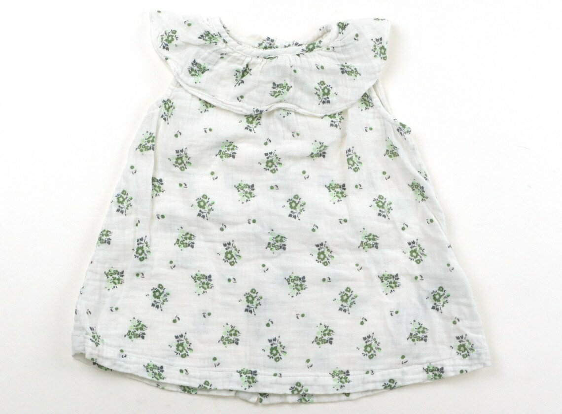 プチバトー PETIT BATEAU ワンピース 70 女の子 白　グリーン 子供服 ベビー服 キッズ アウトレット ユーズド 【中古】キッズ・ベビー・マタニティ