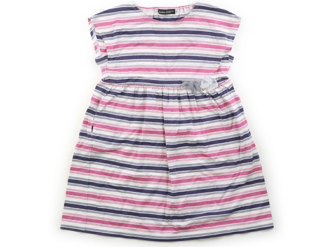 べべ BeBe ワンピース 120 女の子 オフ地・ピンク・ネイビーボーダー 子供服 ベビー服 キッズ アウトレット ユーズド 【中古】キッズ・ベビー・マタニティ