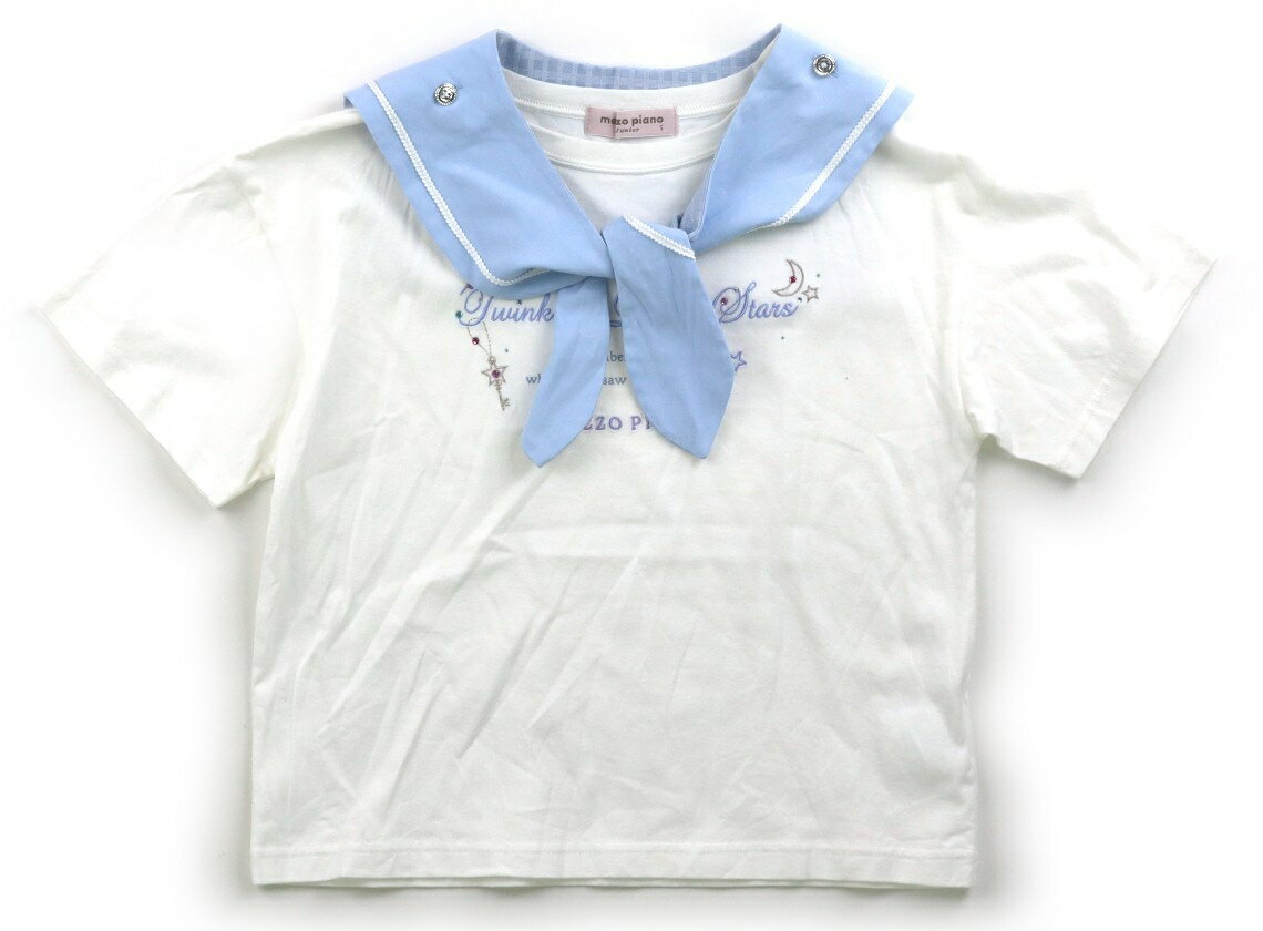 メゾピアノ mezzo piano Tシャツ・カットソー 140 女の子 白　水色　刺しゅう 子供服 ベビー服 キッズ アウトレット ユーズド 【中古】キッズ・ベビー・マタニティ