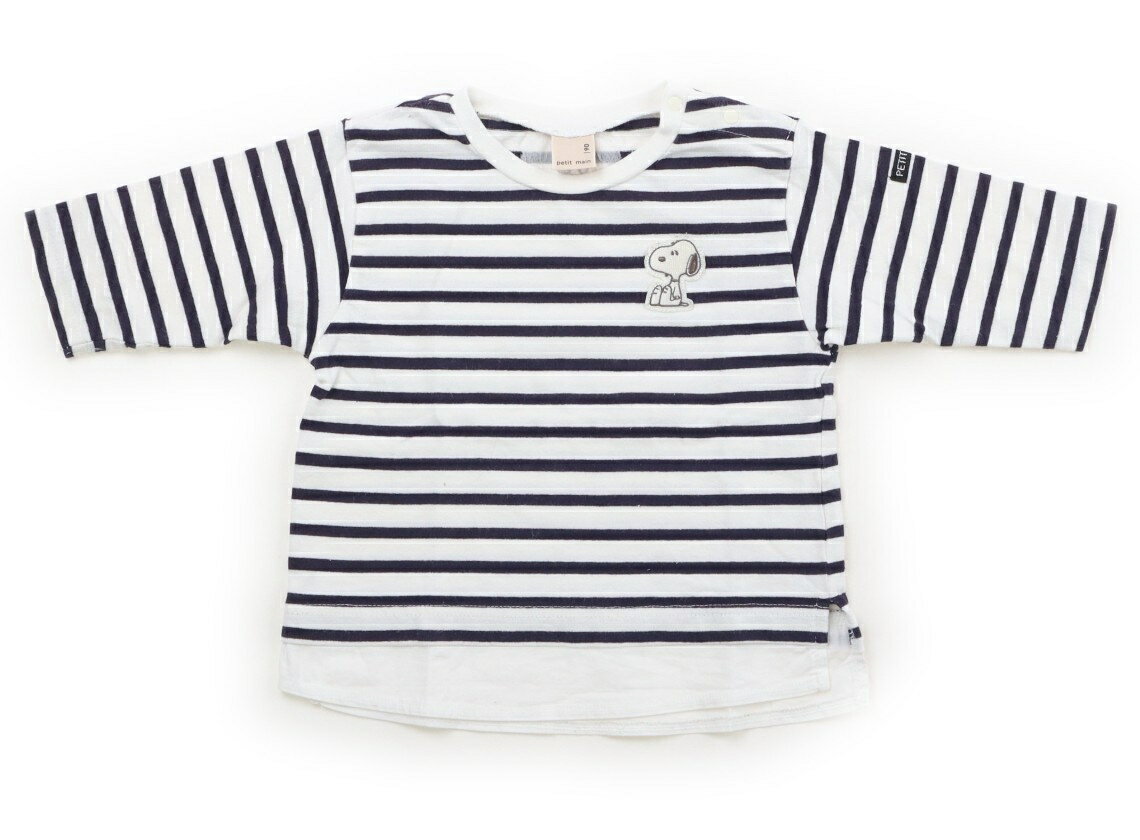 プティマイン petit main Tシャツ カットソー 90 女の子 ボーダー 白 ネイビー スヌーピー柄 子供服 ベビー服 キッズ アウトレット ユーズド 【中古】キッズ ベビー マタニティ