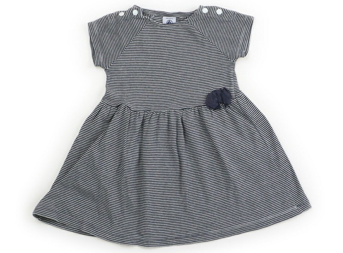 プチバトー PETIT BATEAU ワンピース 80 女の子 紺ボーダー、リボン 子供服 ベビー服 キッズ アウトレット ユーズド 【中古】キッズ・ベビー・マタニティ